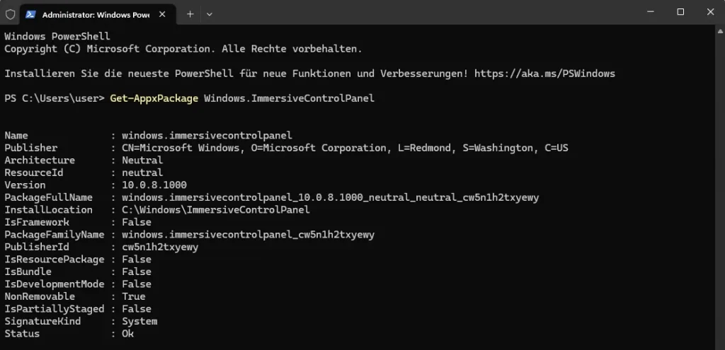 Einstellungen bei Windows stürzt ab und öffnet sich nicht 3 Einstellungen-App Informationen abrufen