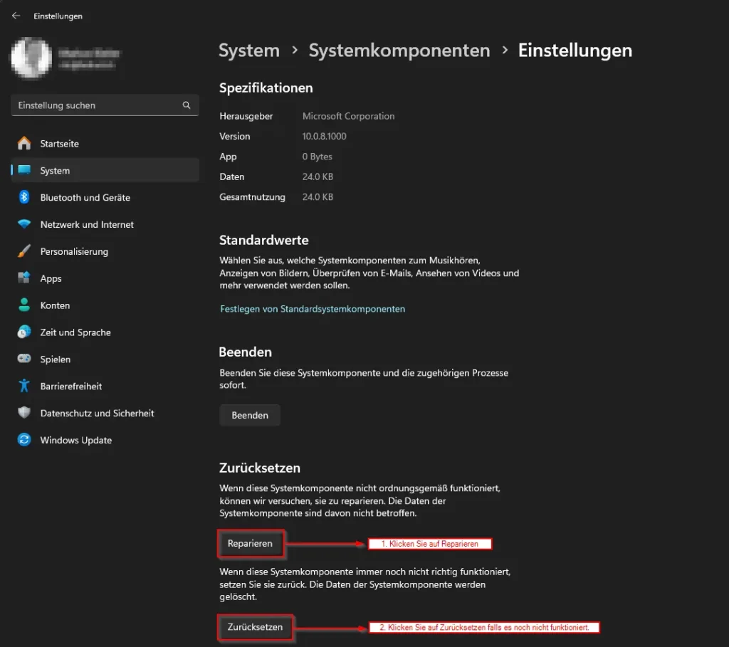 Einstellungen bei Windows stürzt ab und öffnet sich nicht 8 Zurücksetzen der Einstellungen